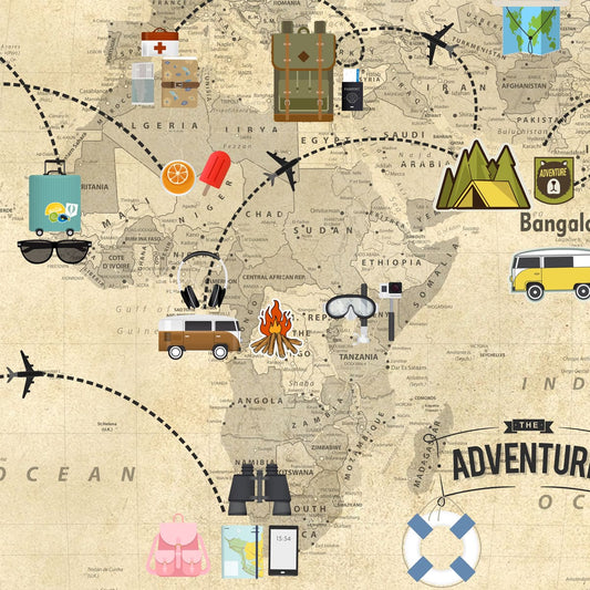 Travel Theme World Map for Kids Rooms