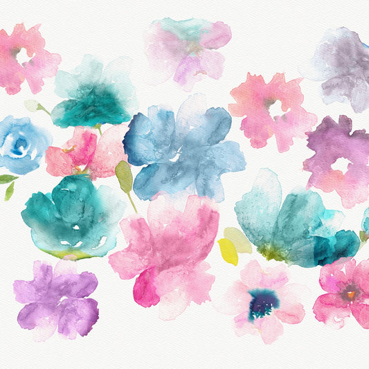 Big Flowers in Water Color Painted Style, Room Wallpaper, Customised