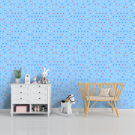 Red, White and Blue Polka Dots in Blue Background, Boys Wallpapers