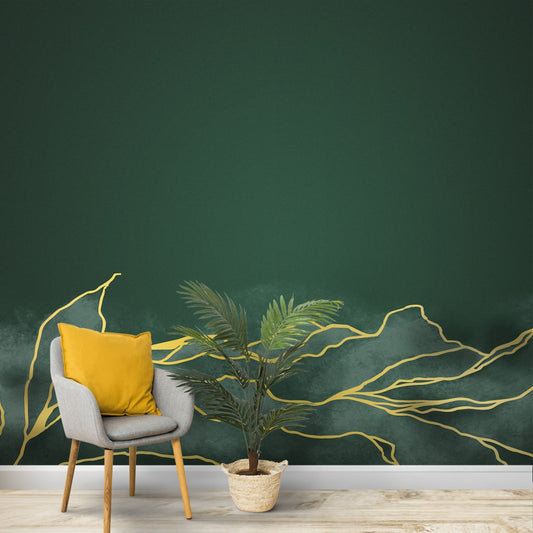 Modern Golden Stripes with Green Background, Customized Wallpaper