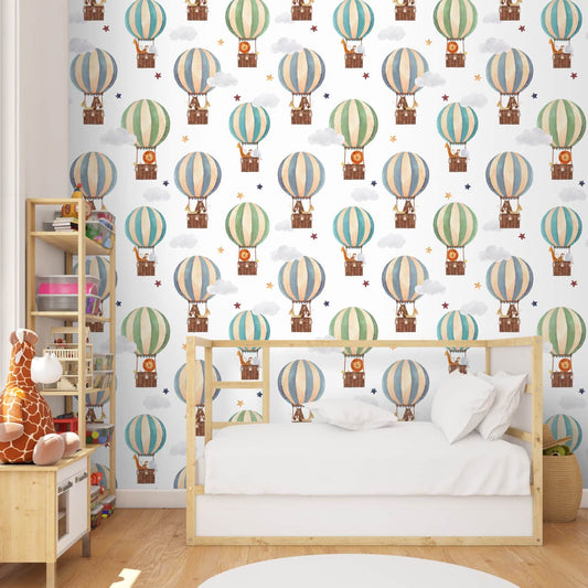 Animal In Parachute Design Wallpaper for Kids Room Walls