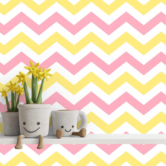 Pink & Yellow Chevron Stripe Design Wallpaper for Kids Room