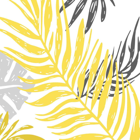 Yellow & Grey Tropical Leaves , Room Wallpaper