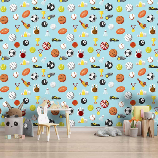 Sports Items, Seamless Kids Room Wallpaper, Customised