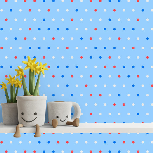 Red, White and Blue Polka Dots in Blue Background, Boys Wallpapers