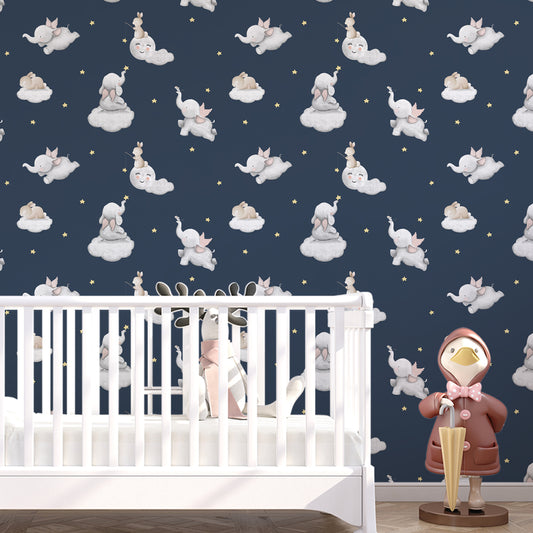 Wings of Wonder: Cute Elephant Design for Rooms, Deep Blue