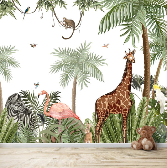 Green Customised Jungle Theme Wallpaper For Kids Room