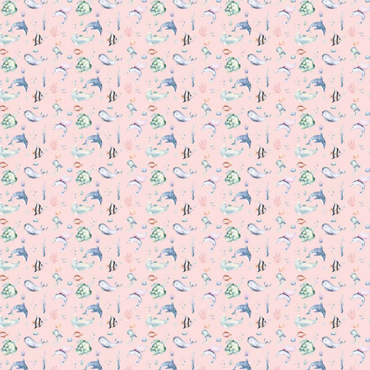 Cute Marine Life, Wallpaper Design for Kids Room, Pink