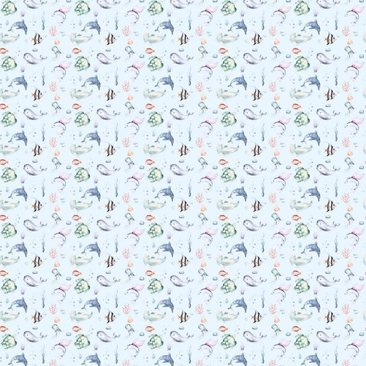 Cute Marine Life for Kids Room Wallpaper, Customised