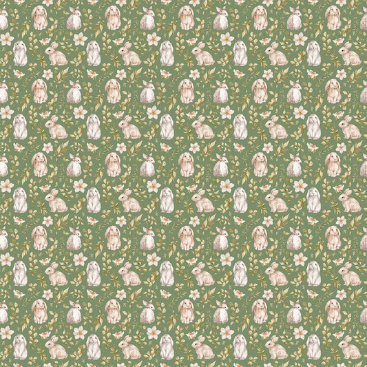 Whimsical Rabbit Retreat Wallpaper for Rooms, Green