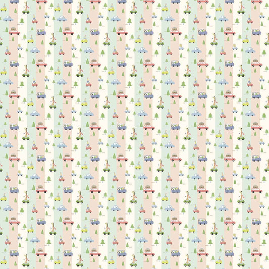 Animal Explorers on Wheels, Adorable Wallpaper Design for Kids, Stripes