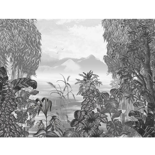 Nature's Tropical Edge: Lakeside and Mountains, Black & White