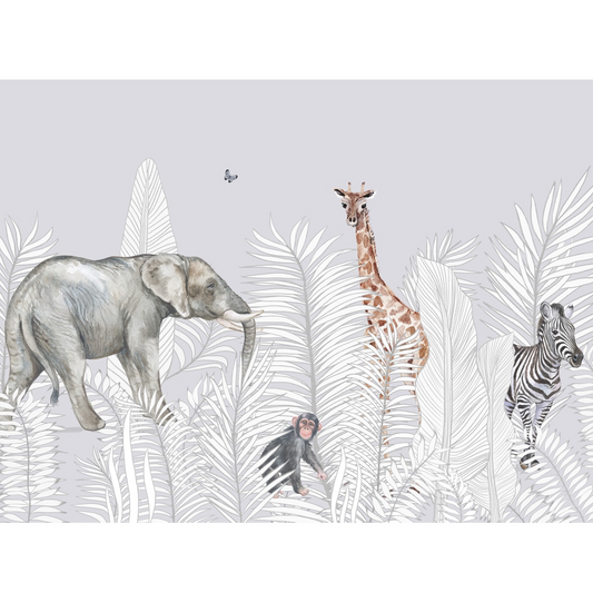 Jungle Animals in White Background, Kids Rooms Customised Wallpaper